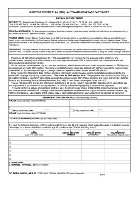 Fillable Dd Form 2656 8 Sbp Automatic Coverage Fact Sheet April
