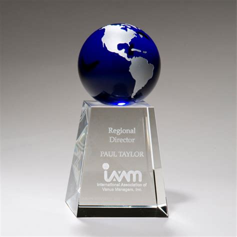 Midwest Awards Blue Globe Crystal Trophy