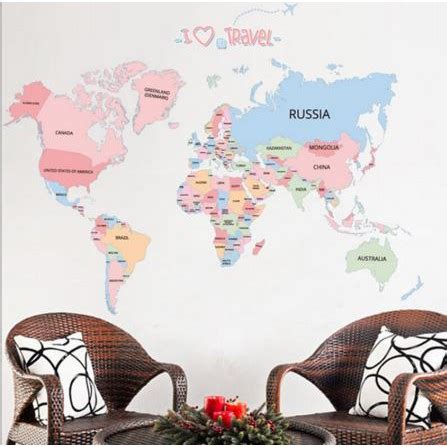 World Map Dinding Decal Peta Dunia Perbatasan Bermacam Macam The Best