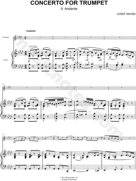 Franz Joseph Haydn Concerto For Trumpet Ii Andante Piano
