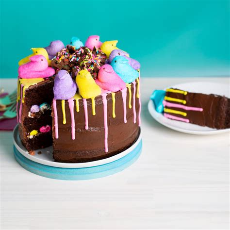 Chocolate Crunch Layer Cake With Peeps® And Vanilla Drizzle Peeps