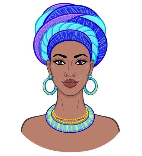 Beleza Africana Retrato Da Animação Da Mulher Negra Nova Em Um Turbante