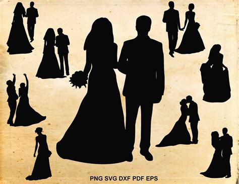Wedding svg files Bride clipart Married couple silhouette