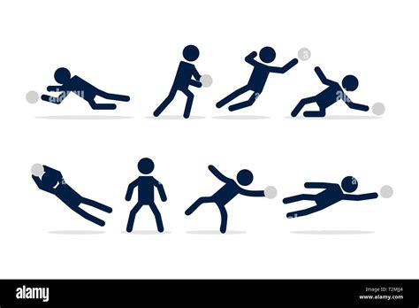 Set Of Football Or Soccer Player Goalkeeper Actions Poses Stick Figure