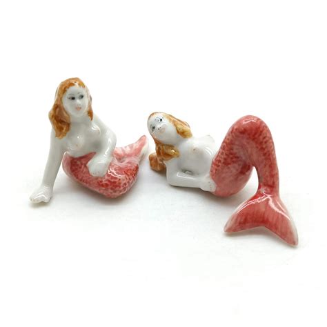 Set Of 2 Ceramic Mermaid Statue Figurine Etsy