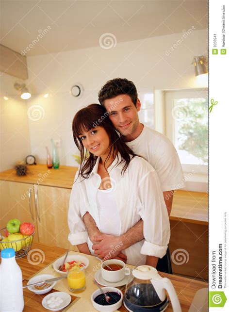Young Couple In The Kitchen Stock Image Image Of Home Relaxed 8956941