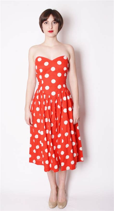 vintage 1950s red polka strapless sweetheart neckline by aiseirigh darling dress trending