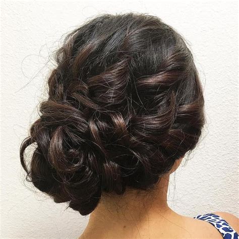Messy Curly Side Bun Side Swept Hairstyles Braided Bun Hairstyles