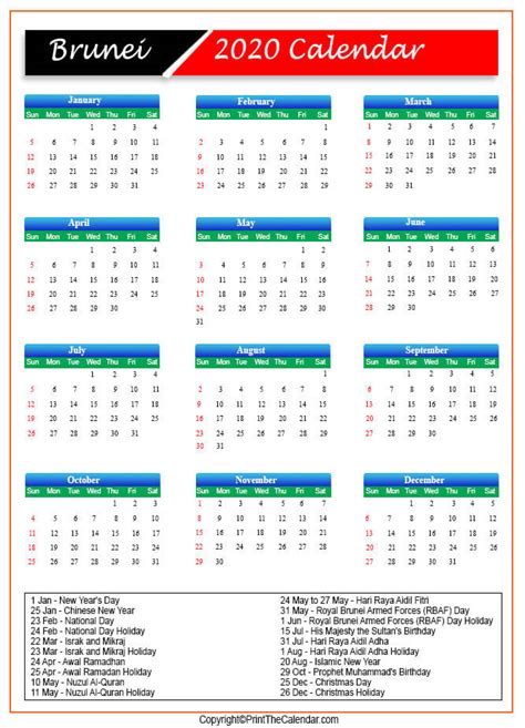 2020 Holiday Calendar Brunei  Brunei 2020 Holidays