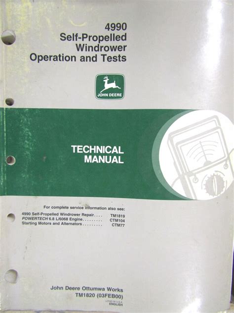 John Deere Self Propelled Windrower Operation And Tests Technical Manual Used Equipment