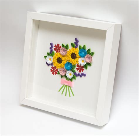 Beautiful Framed Quilling Art Colorful Flowers Unique Wall Art