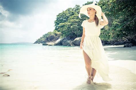 Fashion Model On Tropical Beach Stock Photo Image Of Beauty Cloud