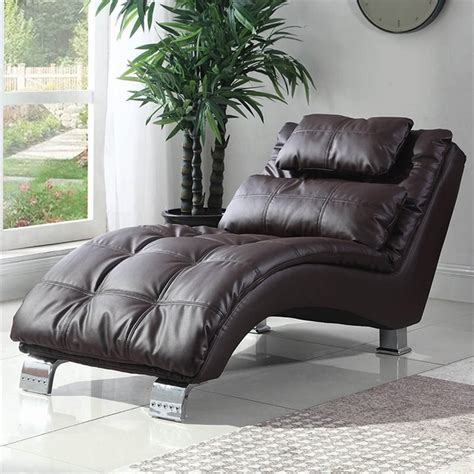 Coaster Dilleston Faux Leather Tufted Chaise Lounge In Dark Brown 550076