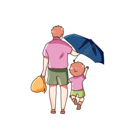 아버지 일러스트 가 아들 을 위해 우산 쓰다 아버지의 날 아버지와 아들의 관계 부자 친 청 Png 일러스트 및 Psd