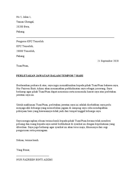 Example Of Resignation Letter In Malay Pdf