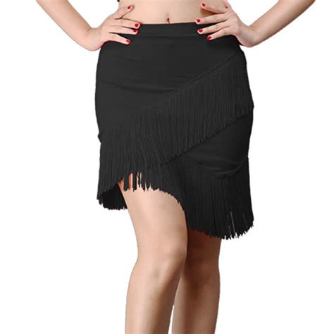 Adult Women Latin Dance Skirt Stretchy High Waist Vintage Sexy Short Mini Irregular Fringed