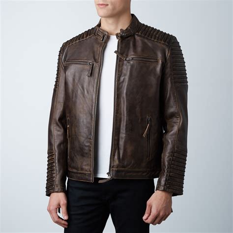 Painted Leather Double Zip Jacket Brown S Woodland Leather