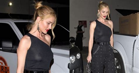 Rosie Huntington Whiteley Goes Braless Under Daring Semi Sheer Top For Night Out In West