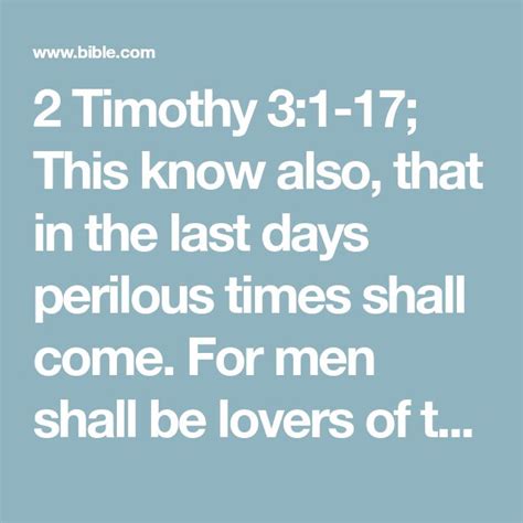 2 Timothy 31 17 This Know Also That In The Last Days Perilous Times