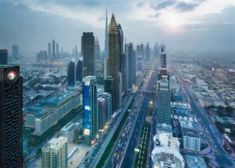 Skyscrapers Along Sheikh Zayed Road Dubai Uae Stock Photo