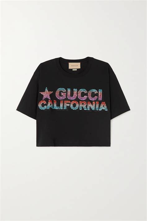 Gucci Love Parade Cropped Sequined Cotton Jersey T Shirt In Black Lyst Uk