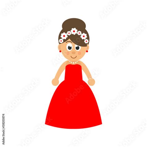 Cartoon Cute Girl In Red Dress Vector Stock Image And Royalty Free