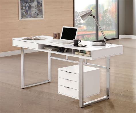 Writing desk white 140cm chipboard computer table laptop workstation r3j7. Glossy White Writing Desk - Home Office Furniture - Office