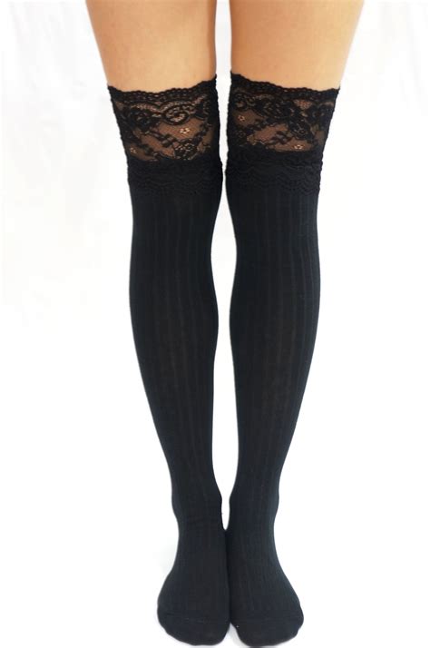 Thigh Lace Knit Knee High Socks Boot Socks Black Sandysshop Online