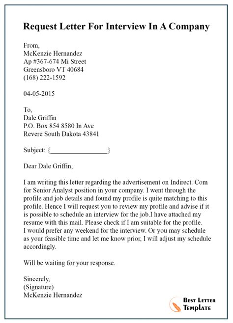 5 Free Request Letter Template For Interview Sample And Example