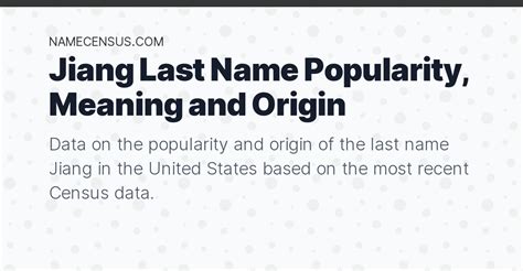 jiang last name popularity meaning and origin