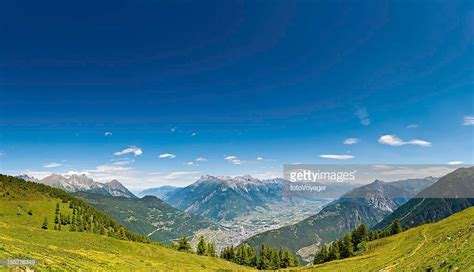 Stock Photo Alpine Summer Mountain Meadow Panorama Switzerland