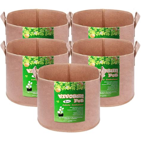 Vivosun 5 Pack 15 Gallon Brown Grow Bag Fabric Pot With Handles For