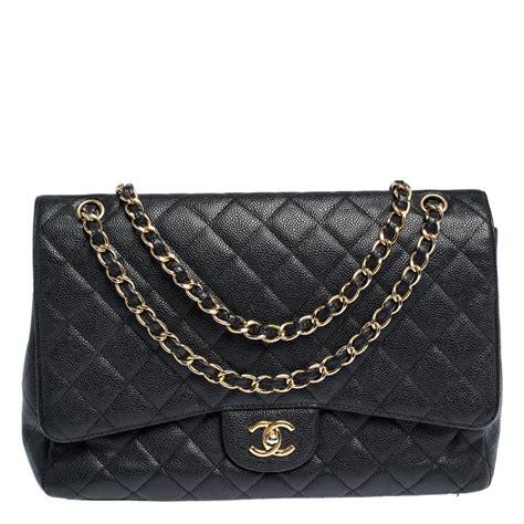 Chanel Black Quilted Caviar Leather Maxi Classic Single Flap Bag Chanel