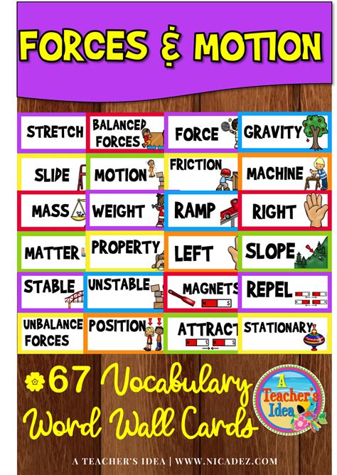 Forces And Motion Vocabulary Word Wall Cards Vocabulary Word Walls
