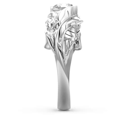 Sterling Silver Solitaire Leaf Ring With Accent Stones And White