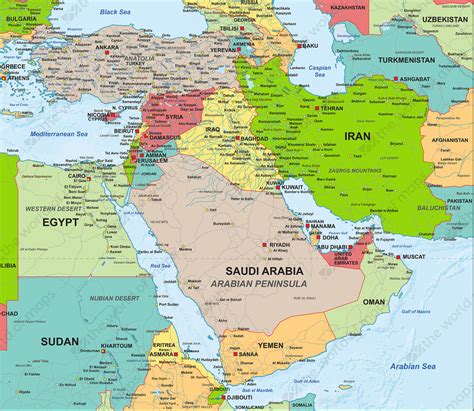 Digital Map Middle East Political 1307 The World Of