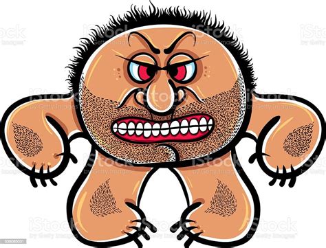 Angry Cartoon Monster With Stubble Vector Illustration Stock
