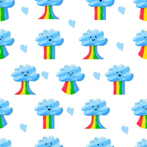 Premium Vector Cute Clouds With Rainbow In Flat Hand Drawn Style