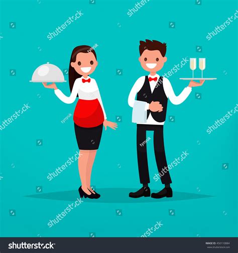 Waiter Waitress Restaurant Vector Illustration Flat Stock Vector