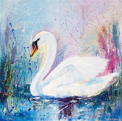 Swan By Zlatomira Angelova Swan Painting Canvas Art Lake Painting