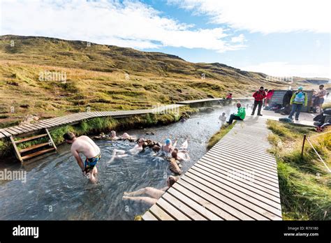 Hveragerdi Iceland September 18 2018 Many People Bathing In Hot