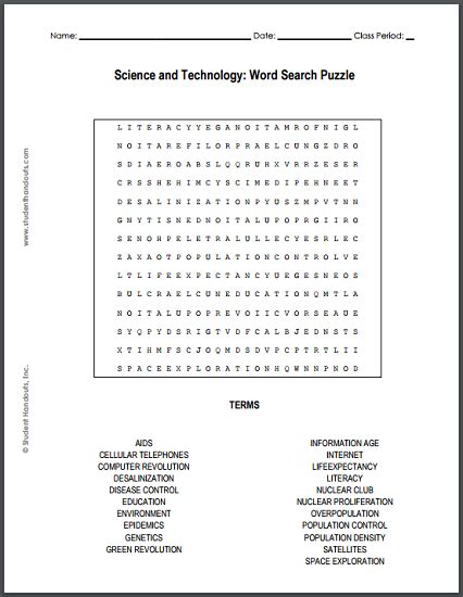 Science And Technology Word Search Puzzle Free To Print Pdf File