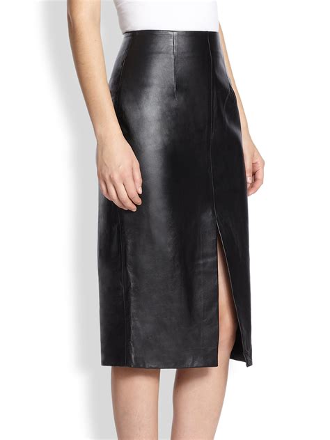 Lyst Nicholas Front Slit Leather Pencil Skirt In Black