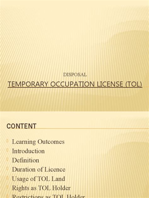 Temporary Occupation License Tol Pdf License Public Law