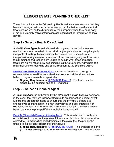 Free Illinois Estate Planning Checklist Word Pdf Eforms