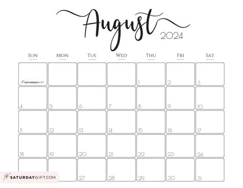 August Printable Calendar 2024 Cute Erina Jacklin