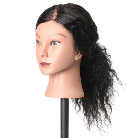 48cm 100 Human Hair Hairdressing Mannequin Head Practice Model Long