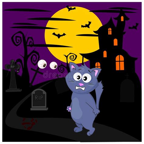 Cat Scared By A Ghost With Eyes Stock Vector Illustration Of Fear