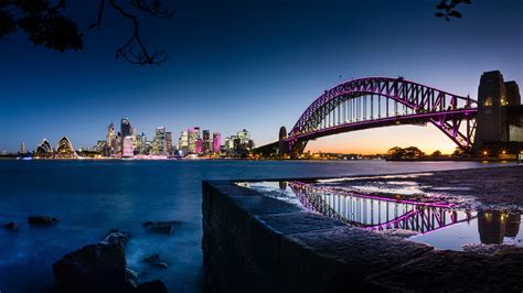 Australia Bridge New South Wales With Reflection Sydney Harbour Bridge