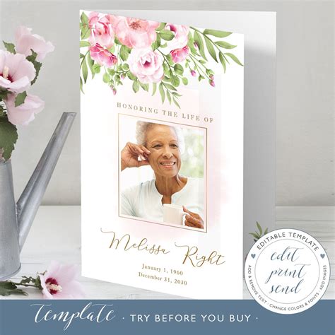 4 Page Pink Floral Funeral Program Template Funeral Program Template Images